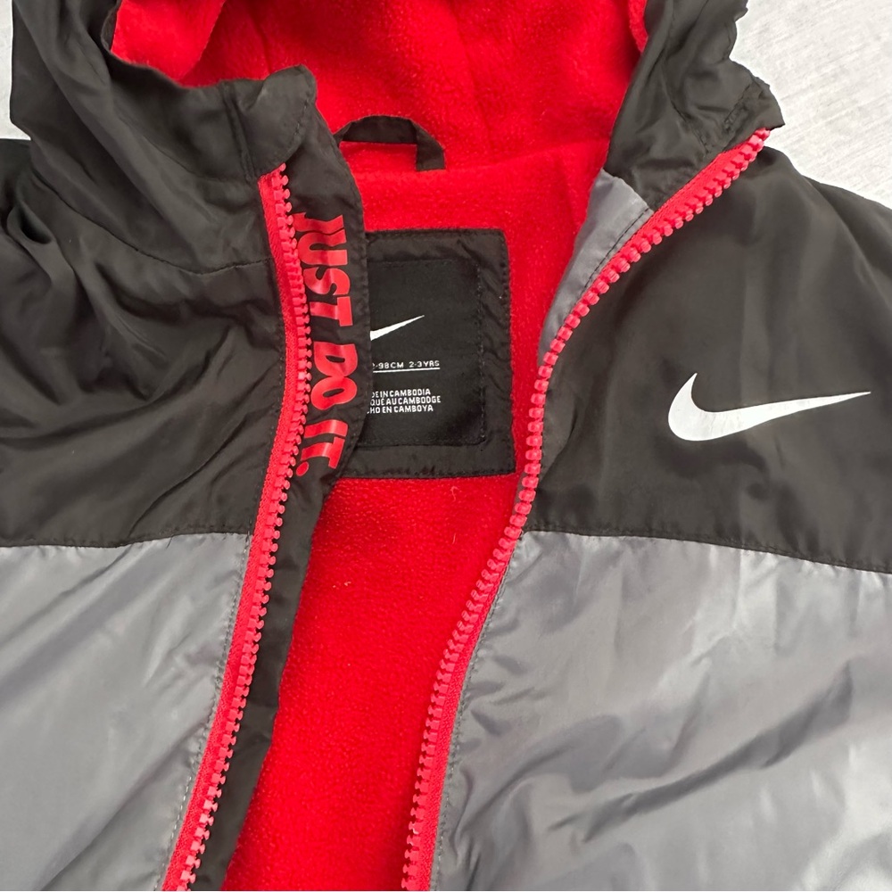Nike 3T Fleece Lined Hooded Windbreaker Black Gray Jacket Toddler - Picture 13 of 16